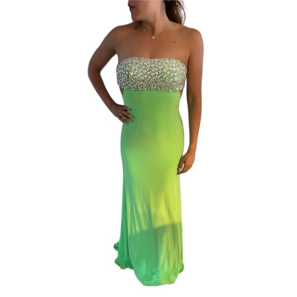 Jovani Strapless Dress Lime Green - Picture 1 of 4